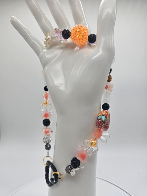 Chunky Black and Peach Phone Wristlet