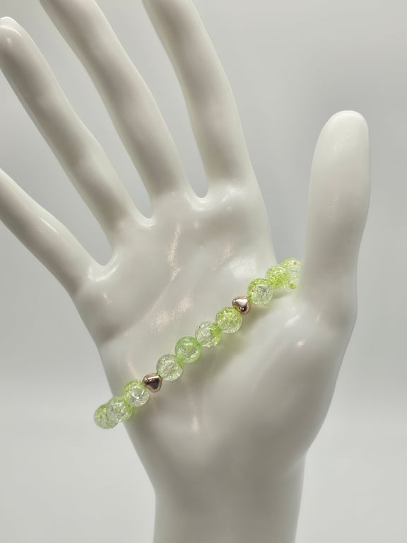 Lime Green and Clear Beaded Stretch Bracelet
