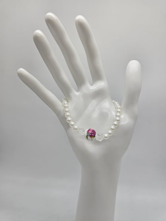 Pink and Clear Beaded Bracelet