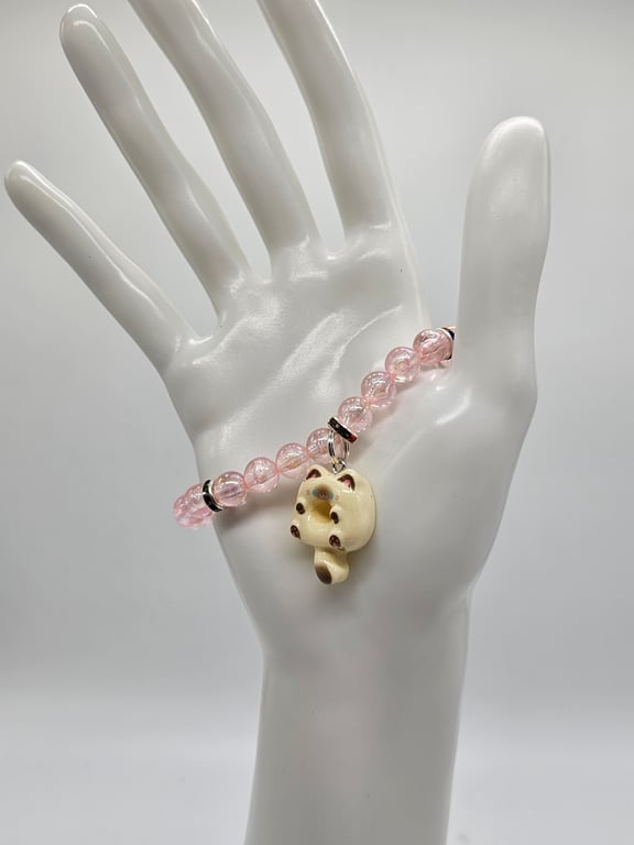 Pink Crystal Cat Beaded Bracelet