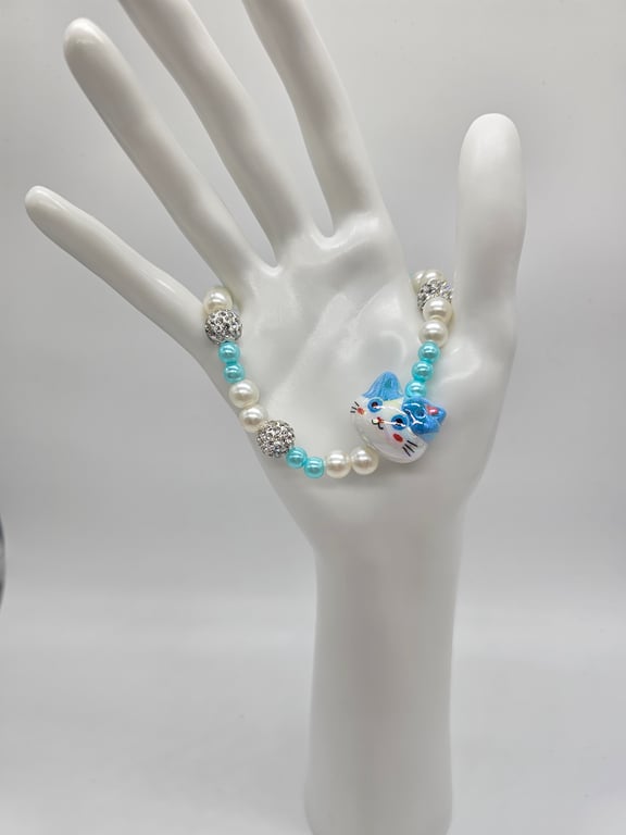 Sky Blue Cat Beaded Bracelet