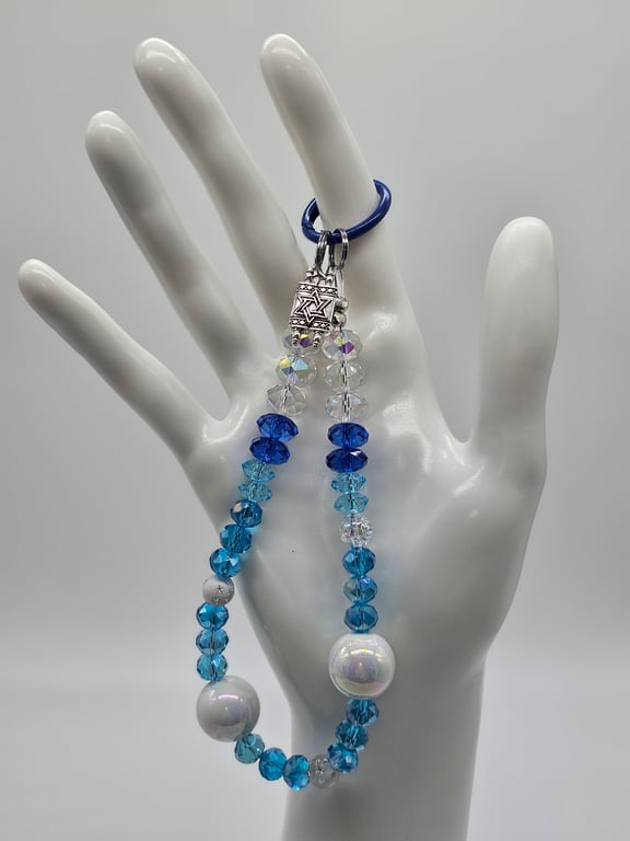 Blue and White Pearl Phone Wristlet