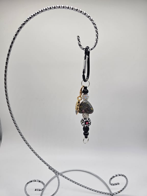 Black and Silver Beaded Keychain