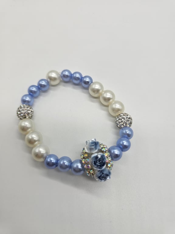 Sky Blue Pearl and Rhinestone Bracelet — photo 2