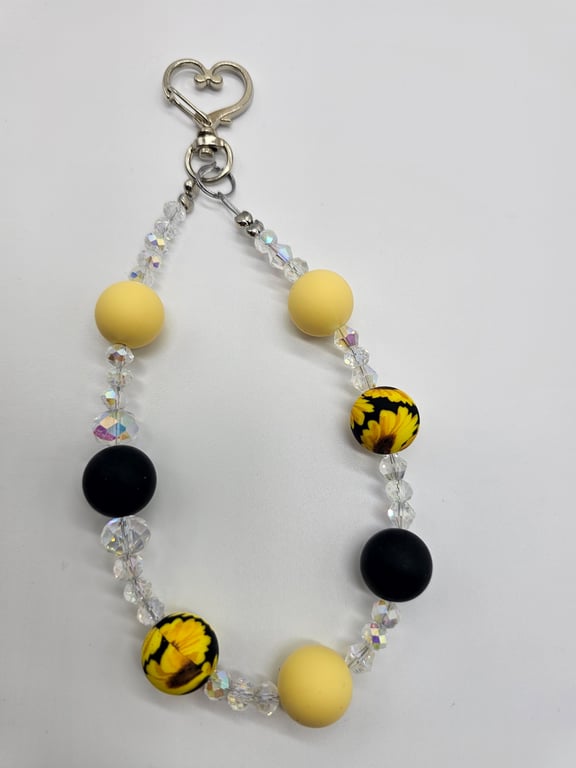 Sunflower Yellow and Black Beaded Keychain