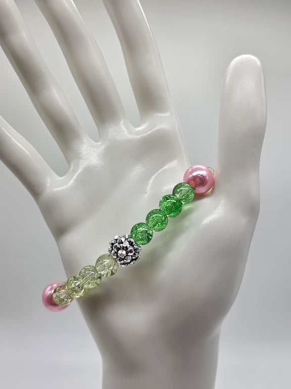 Green and Pink Beaded Bracelet