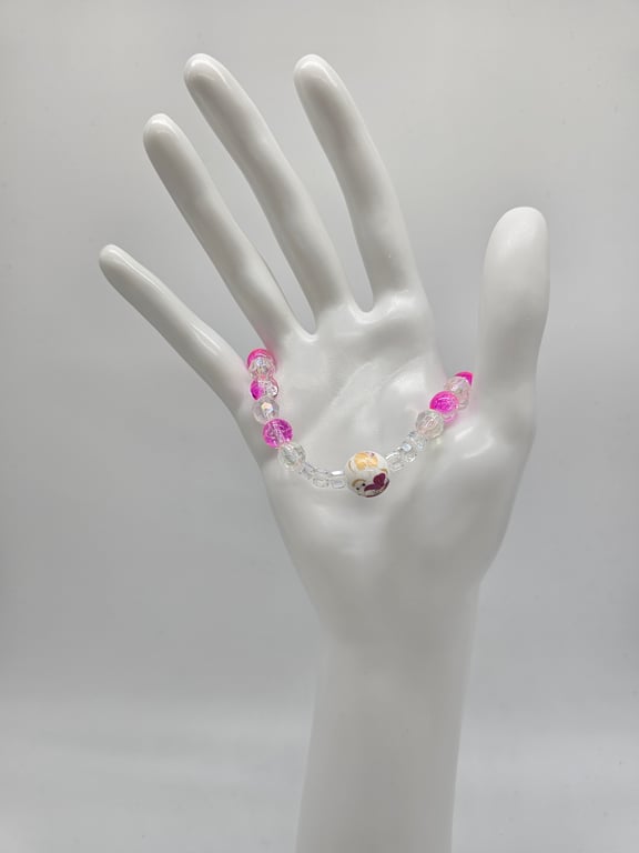 Pink and Clear Beaded Stretch Bracelet