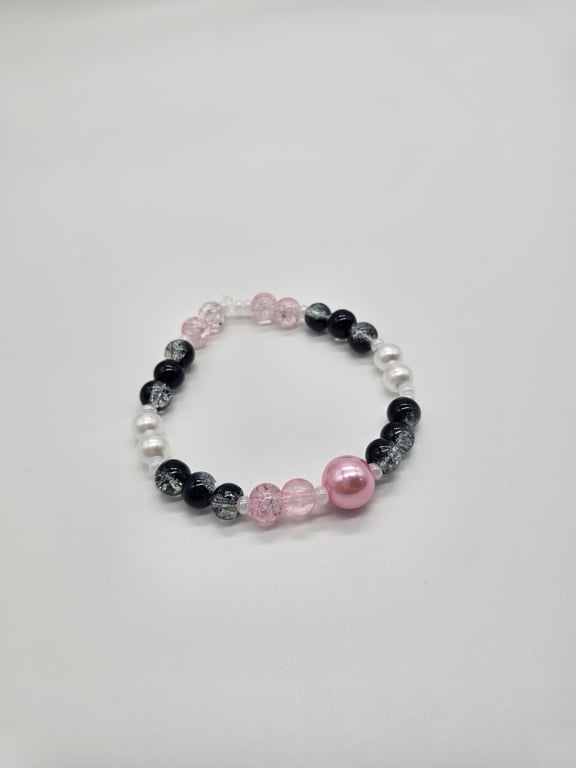 Pink and Black Beaded Stretch Bracelet — photo 2