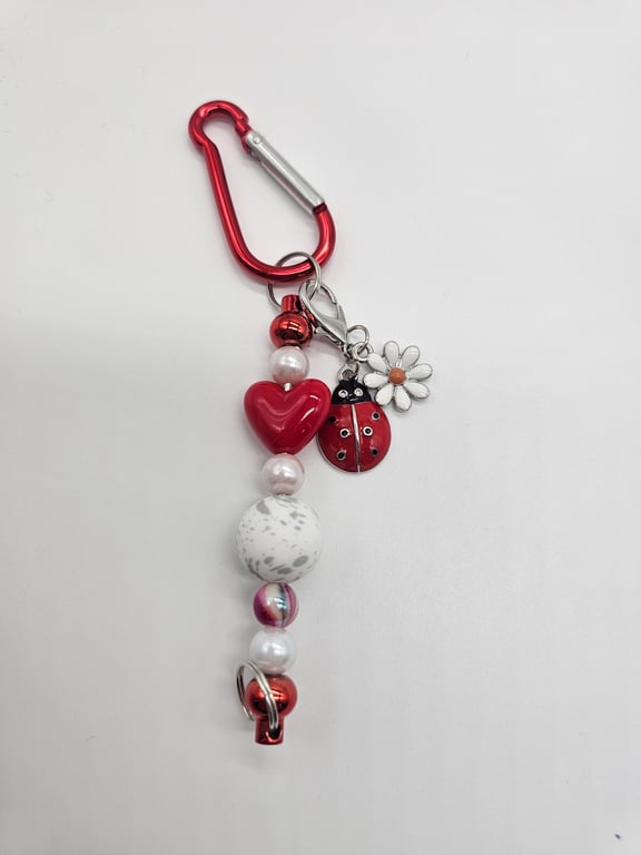 Red and White Beaded Keychain with Ladybug Charm — photo 2