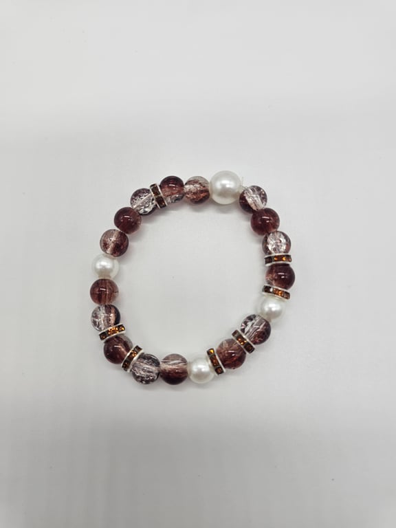 Brown and White Beaded Stretch Bracelet — photo 2