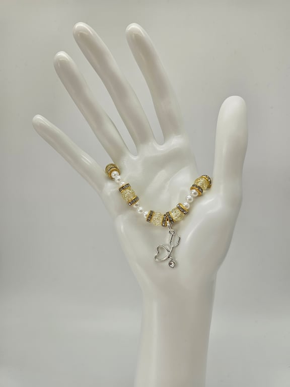 Gold and Pearl Stretch Bracelet