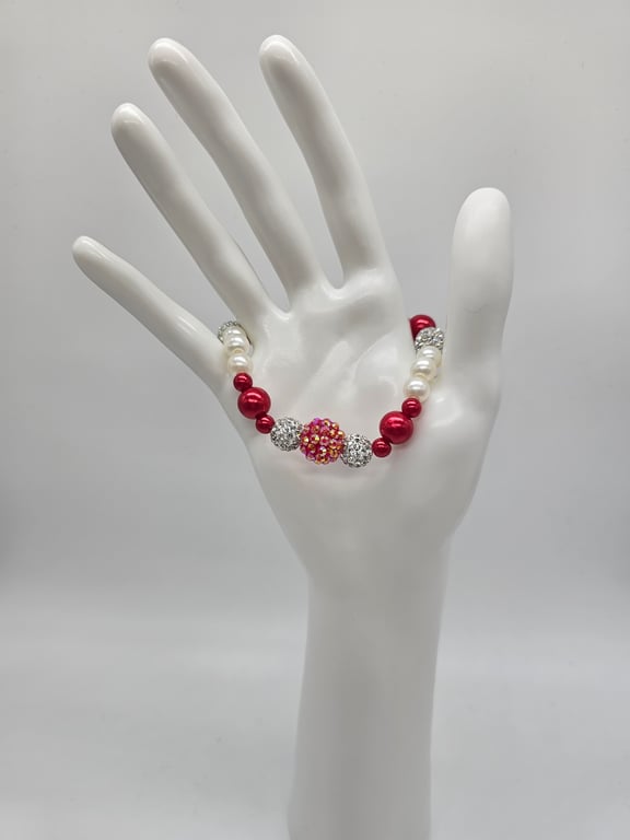 Crimson and Pearl Stretch Bracelet