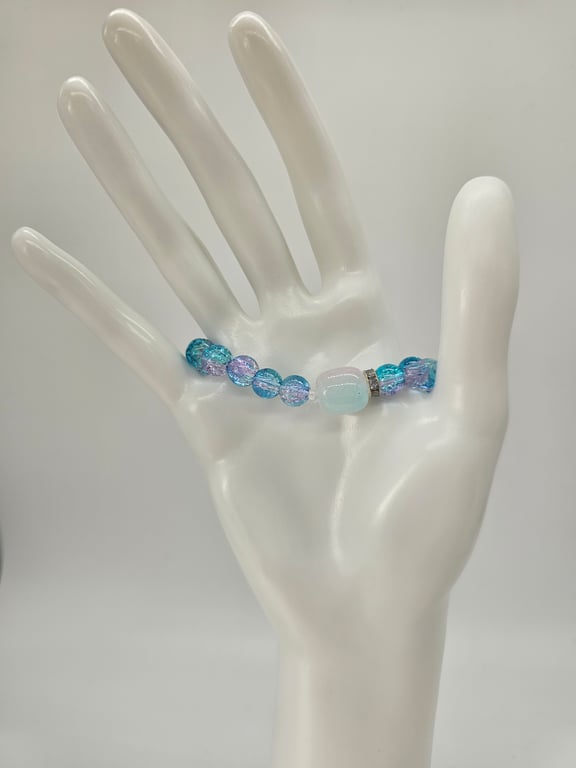 Sky Blue Jade and Glass Beaded Bracelet