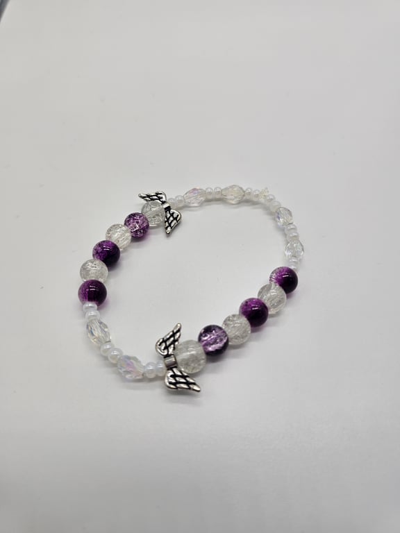 Purple and Clear Beaded Charm Bracelet — photo 2