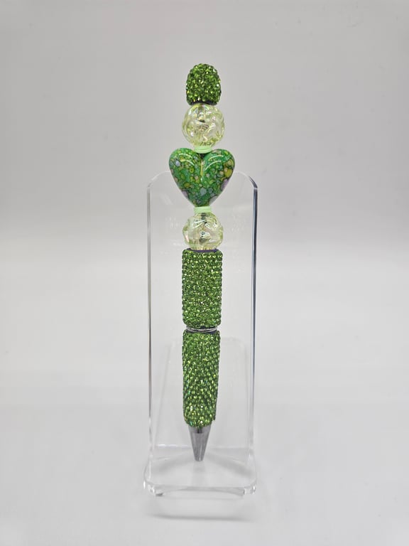 Green Rhinestone Heart Pen