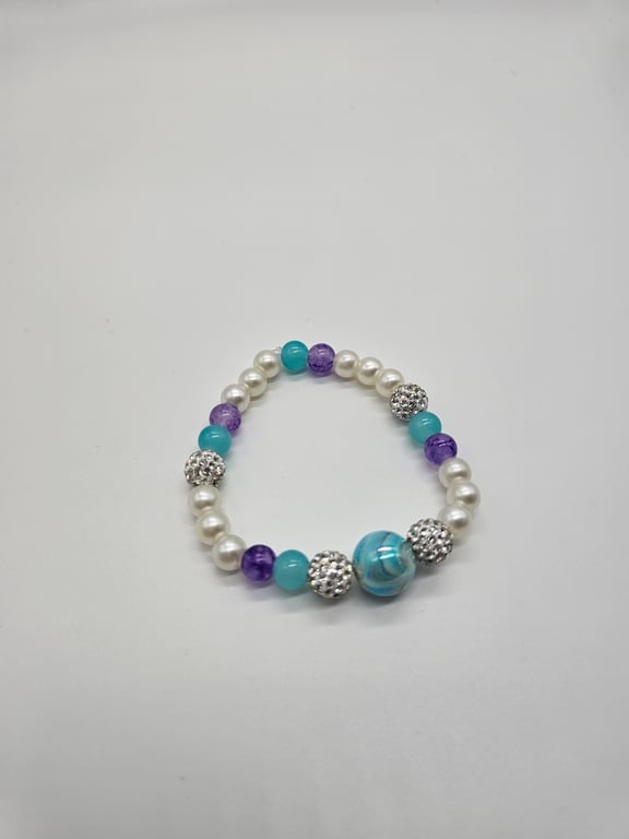 Turquoise and Purple Beaded Bracelet — photo 2