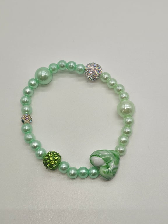 Green and White Glass Beaded Stretch Bracelet And a Pink and Green Butterfly Charm (Pack of 2) — photo 2