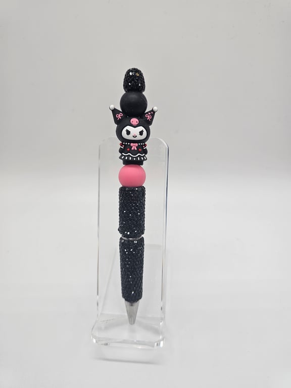 Black and Pink Kuromi Beaded Ballpoint Pen