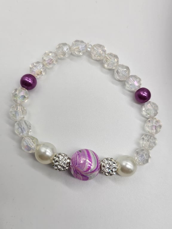 Purple and White Beaded Bracelet — photo 2