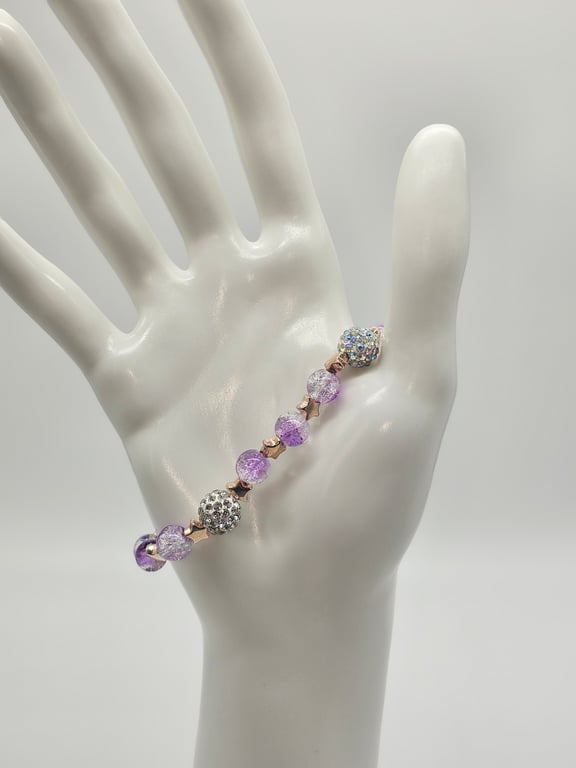 Purple and Silver Stretch Beaded Bracelet with Star Charms — photo 1