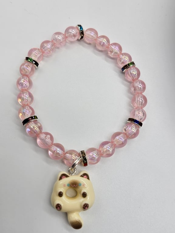 Pink Crystal Cat Beaded Bracelet — photo 2