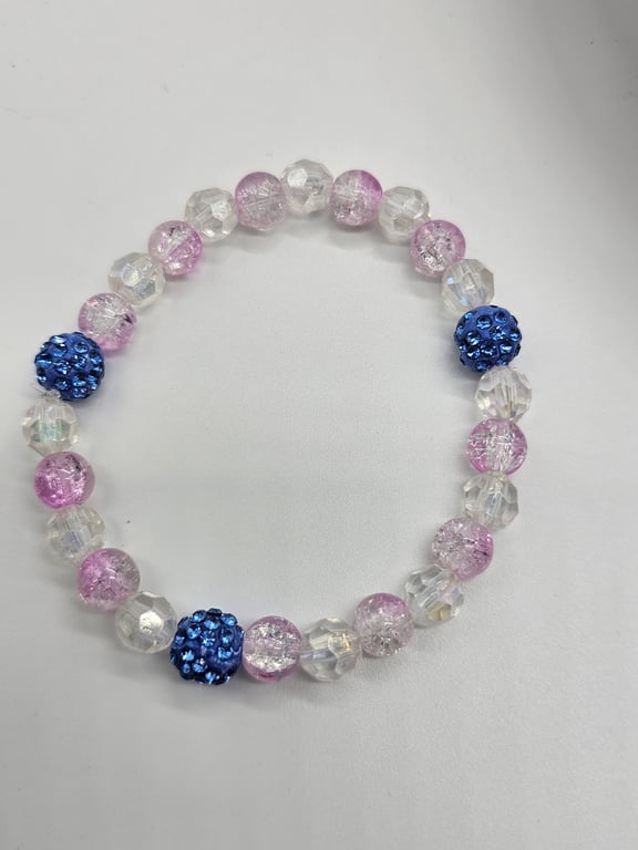 Sparkling Clear and Pink Beaded Stretch Bracelet — photo 2