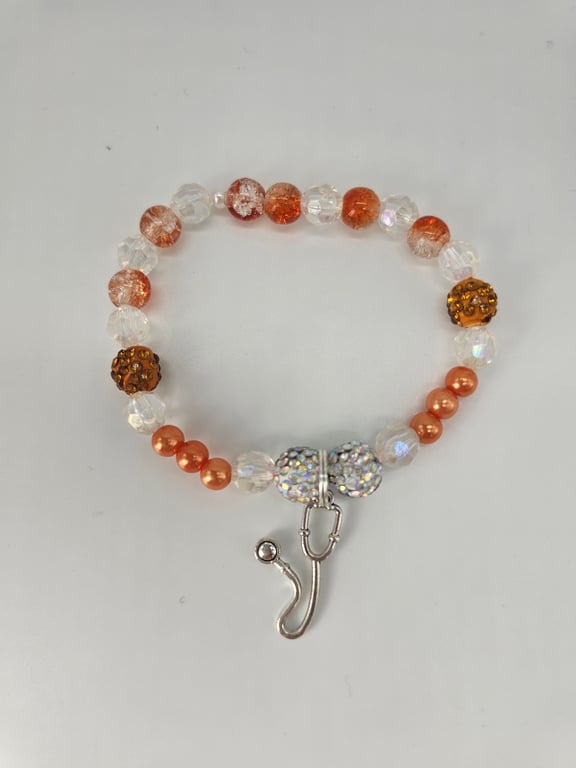 Crystal and Orange Beaded Bracelet with Stethoscope Charm — photo 2