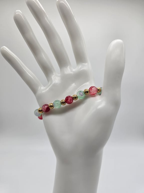 Pink and Gold Beaded Stretch Bracelet