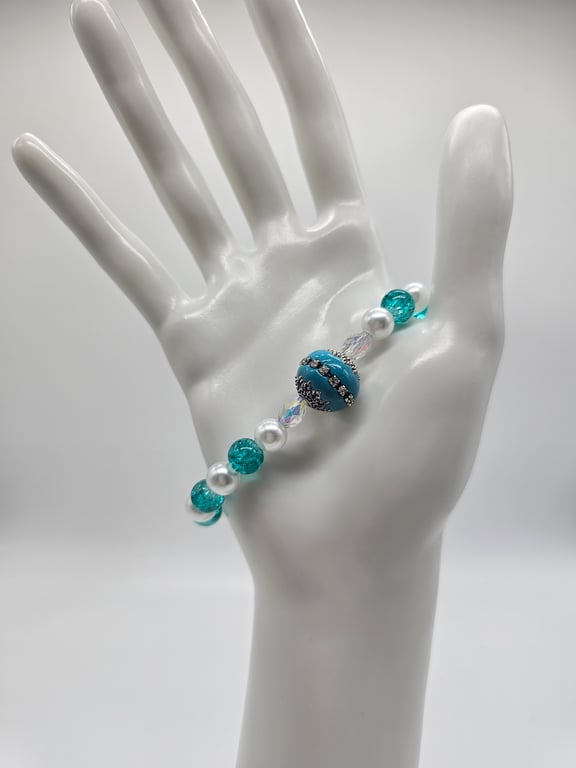 Sky Blue and Pearl Beaded Bracelet