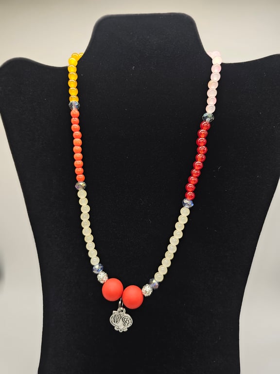 Sweet Coral, Yellow, and Pink Beaded Necklace