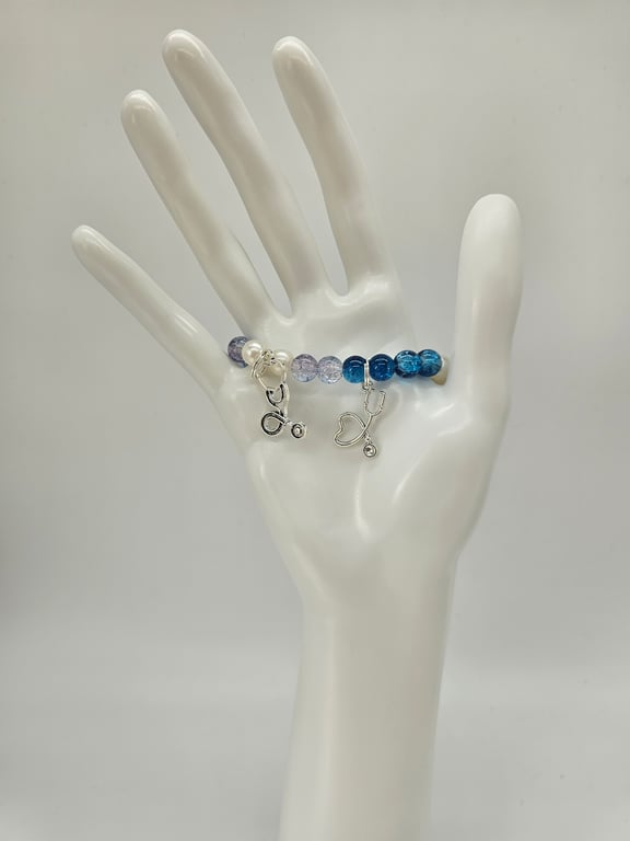 Sky Blue and Silver Stethoscope Charm Bracelet — photo 2