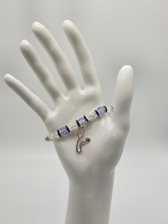 Sky Blue and Silver Beaded Stretch Bracelet — photo 1