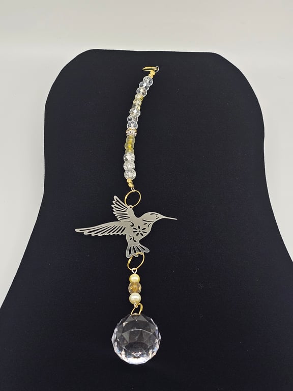 Silver Hummingbird with Crystal Ball Beaded Suncatcher