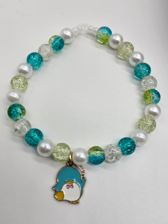 Sky Blue and White Beaded Charm Bracelet — photo 2