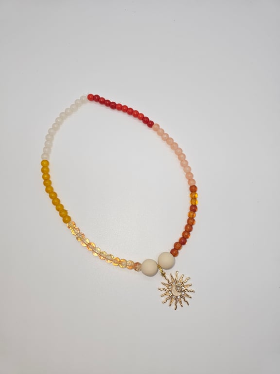 Sunshine Yellow and Orange Beaded Necklace with Silver Charm — photo 2