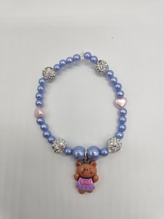 Lavander and Silver Bracelet with a Brown Bear Charm — photo 2