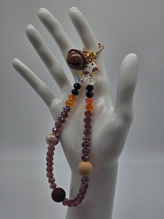 Brown and Black Beaded Phone Wristlet