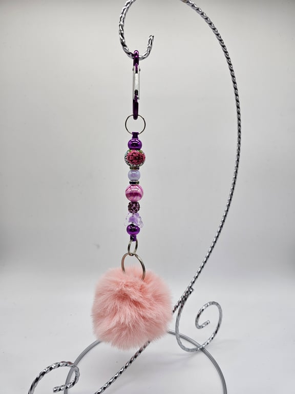 Pastel Pink Pom-Pom Keychain