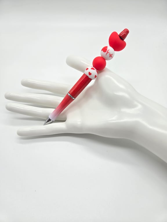 Red and White Beaded Pen