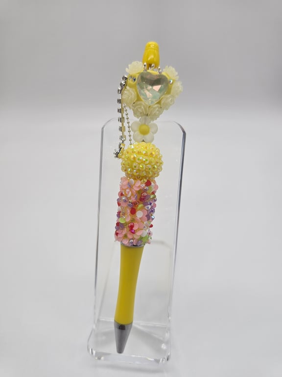 Yellow Rhinestone Heart Pen