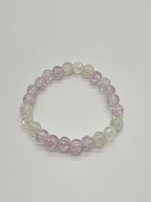 Soft Pink and Green Beaded Stretch Bracelet — photo 2