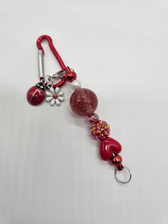 Red and Silver Bead Keychain — photo 2