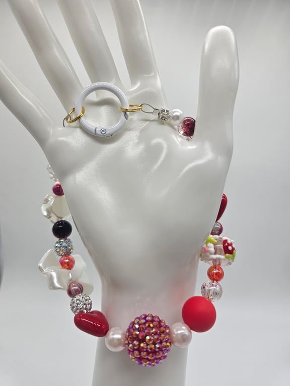 Red and Pink Chunky Phone Wristlet