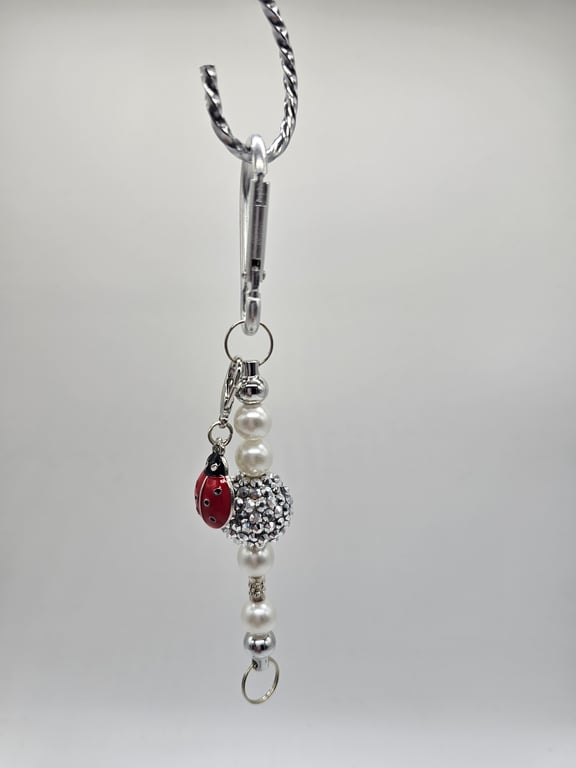 Pearl and Red Ladybug Bag Charm
