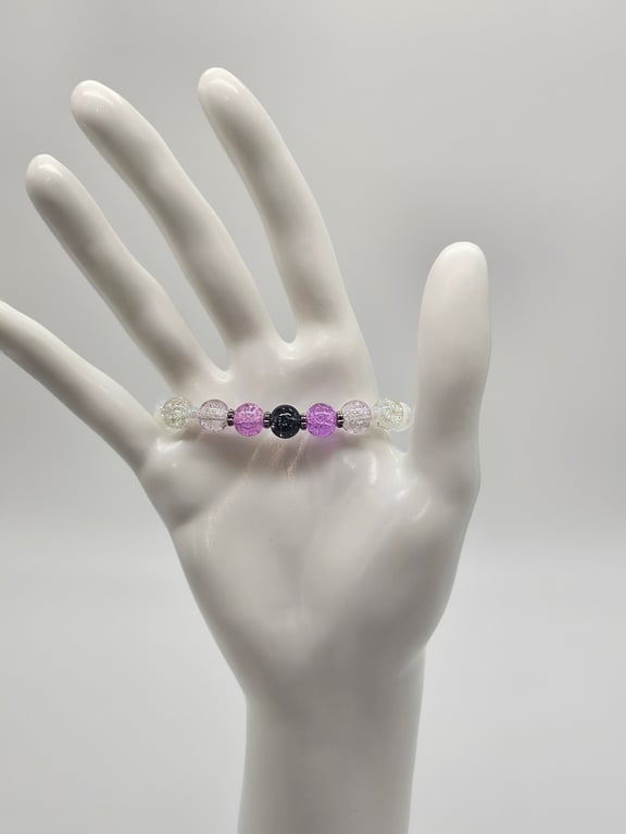 Purple and Black Beaded Stretch Bracelet