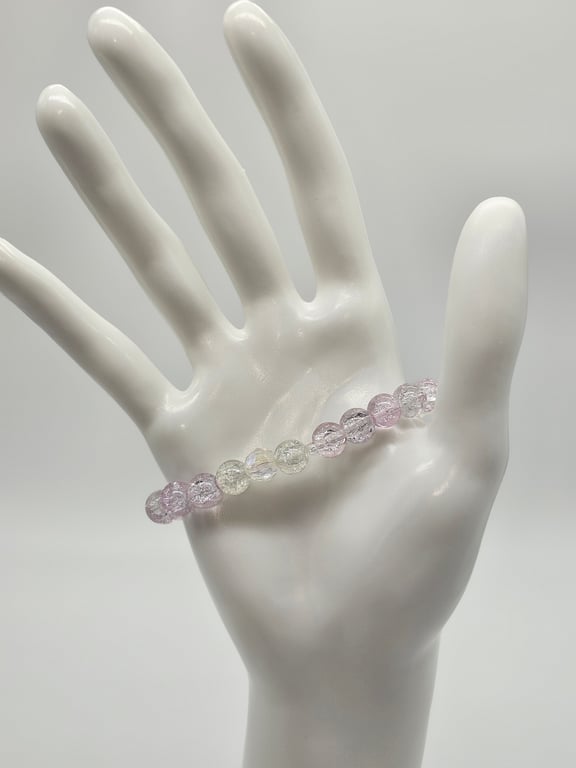 Soft Pink and Green Beaded Stretch Bracelet
