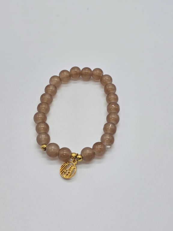 Taupe and Gold Beaded Stretch Bracelet — photo 2