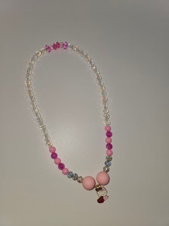 Sweet Pink and Clear Bead Necklace with Hello Kitty Charm — photo 2