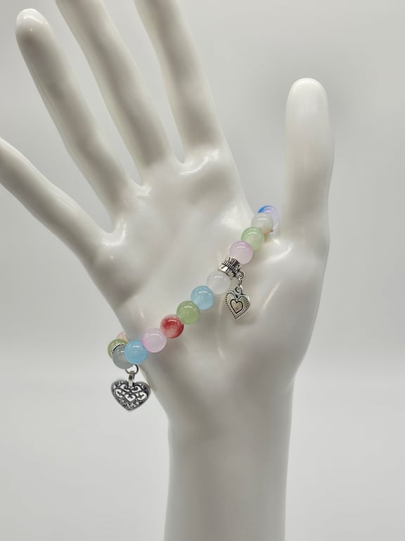 Pastel Jade and Crystal Beaded Bracelet with Silver Charms — photo 1
