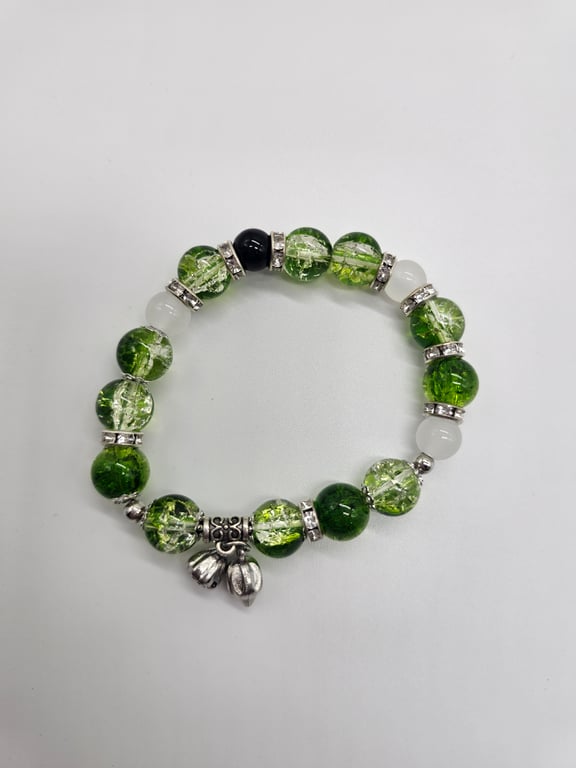 Green and Silver Beaded Stretch Bracelet — photo 2